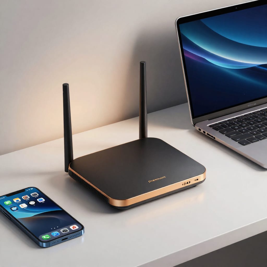Modern Wi-Fi router and smartphone setup for improving home internet speed